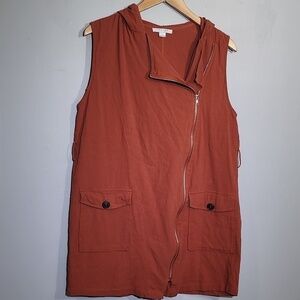 WOMEN'S Rust Burnt Orange Hooded Bohemian Anorak Jacket Vest
